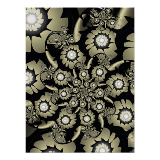 Golden Fractal Floral Spiral Pattern Poster