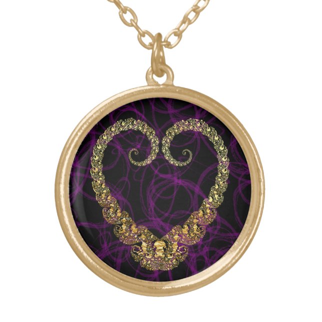 Golden fractal heart gold plated necklace (Front)