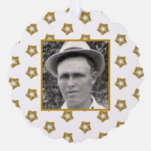 Golden Fractal Stars on White  Ancestor Photo Ornament Card