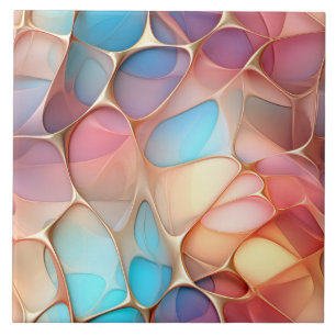Golden Fractal Voronoi with Rainbow Tint Ceramic Tile