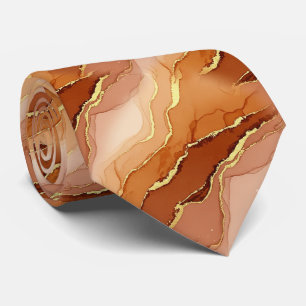 Golden Fracture Marble Earth Tone Fluid Neck Tie