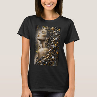 Golden Fragmented Muse | Luxury 3D Micro Mosaic T-Shirt