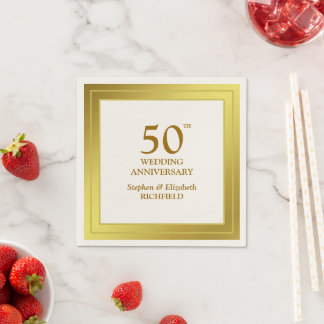 Golden Frame 50th Wedding Anniversary Napkins