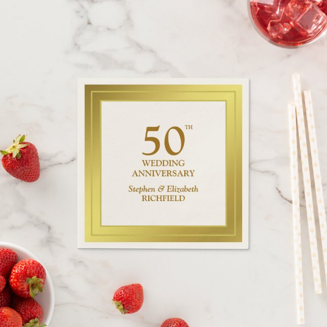 Golden Frame 50th Wedding Anniversary Napkins (Insitu)