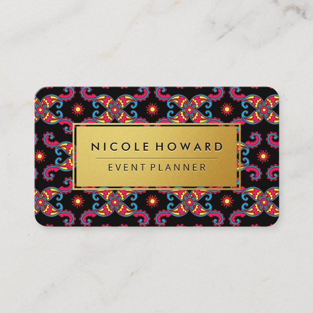 Golden Frame Artistic Paisley Pattern Business Card (Front)