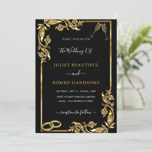 Golden Frame Black Wedding Invitation - Your Color