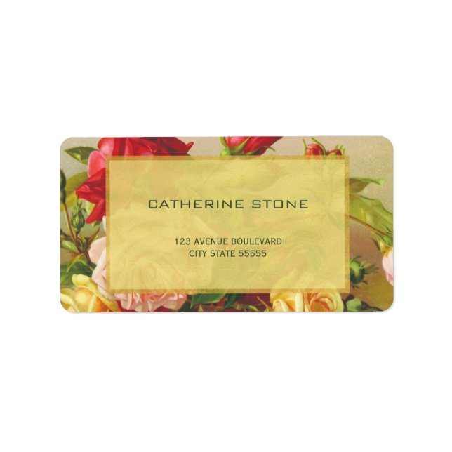 Golden frame chic vintage roses elegant wedding label (Front)