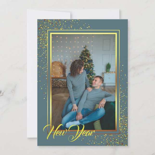 Golden frame Christmas photo Holiday Card (Front)