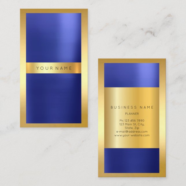Golden Frame Cobalt Metallic  Indigo Blue Vertical Business Card (Front/Back)
