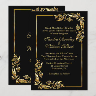 Golden Frame Elegant Black w/ Gold Print Invitation