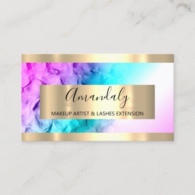  Golden Frame Event Planner Ombre Blue Pink Business Card (Front)