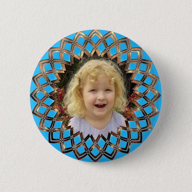 Golden frame for your photo pinback button (Front)