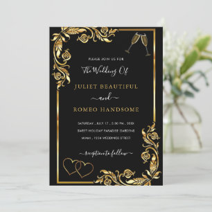 Golden Frame Hearts Love Toast Wedding Invitation