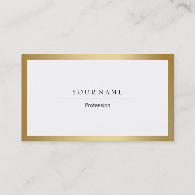 Golden Frame Minimal White Metallic Business Card (Front)
