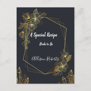 Golden Frame Navy back Bridal Shower Recipe Postcard