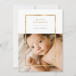 Golden Frame Photo Holiday Card<br><div class="desc">Elegant faux gold frame,  Happy Holidays photo card. Features,  single photo on front and two photo template spaces on back of card with coordinating golden sand color background.</div>