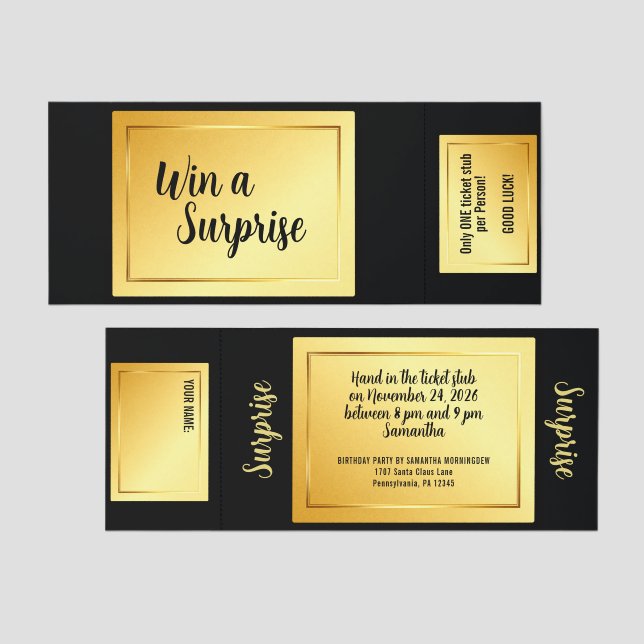 Golden Frame - Rectangle Shape 4 + your text Raffle Tickets (Front/Back)