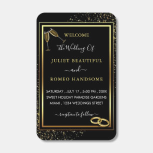 Golden Frame & Rings Black Gold - Welcome Wedding Matchboxes