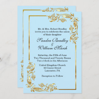 Golden Frame Traditional Blue Invitation