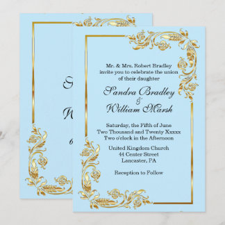 Golden Frame Traditional Blue Invitation