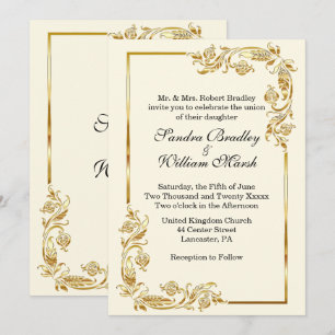 Golden Frame Traditional Cream Invitation