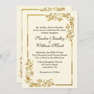 Golden Frame Traditional Cream Invitation