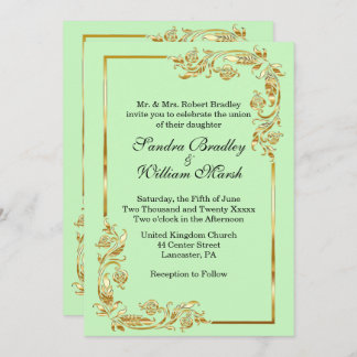 Golden Frame Traditional Green Invitation