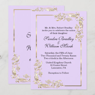 Golden Frame Traditional Lavender  Invitation