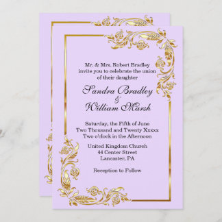 Golden Frame Traditional Lavender  Invitation