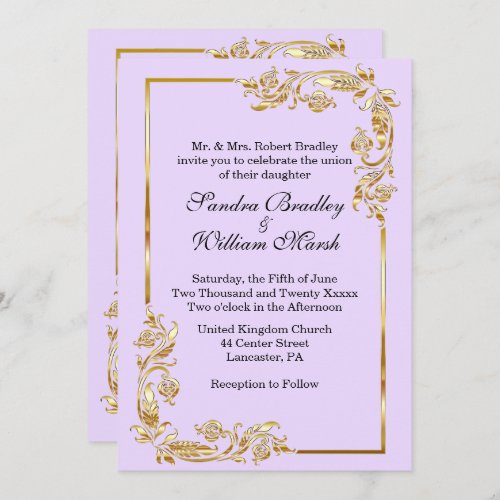 Golden Frame Traditional Lavender  Invitation