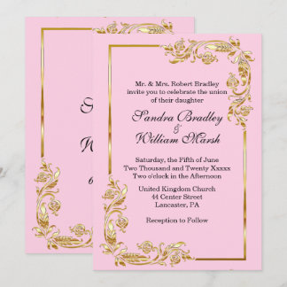 Golden Frame Traditional Pink Invitation