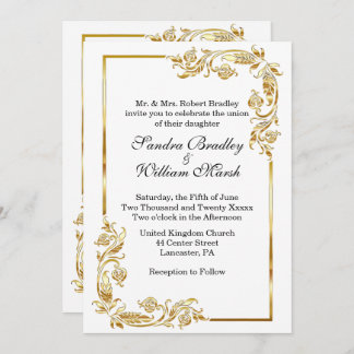 Golden Frame Traditional White Invitation
