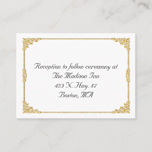 Customizable Golden frame Wedding enclosure cards Business Card Template