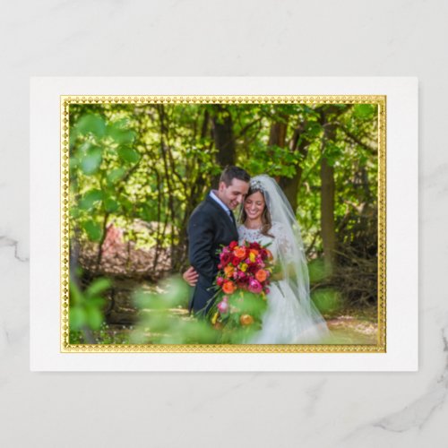 Golden frame wedding photosimple Thank you Card