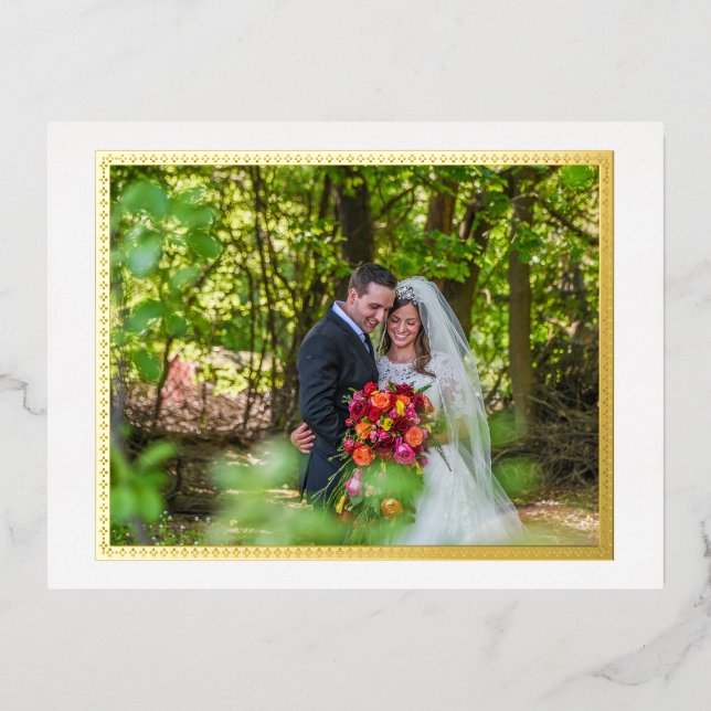 Golden frame wedding photo,simple Thank you Card (Front)