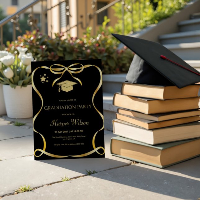 Golden Frame with Bow Graduation Invitation (Creator Uploaded)