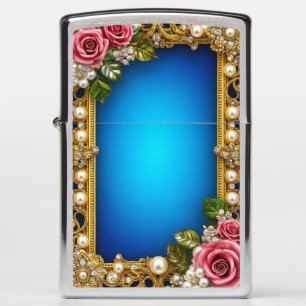 Golden Frame With Elegant Roses and Pearls Zippo Lighter