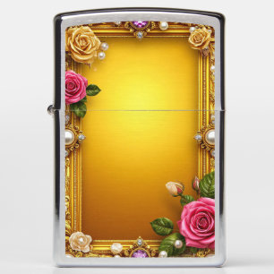 Golden Frame With Elegant Roses and Pearls Zippo Lighter