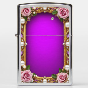 Golden Frame With Elegant Roses and Pearls Zippo Lighter