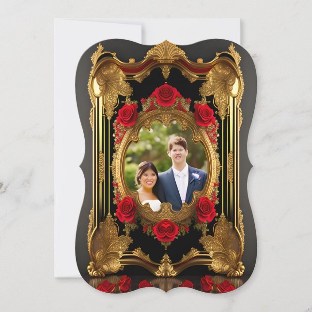 Golden frame with red roses, gothic style photo  (Front)