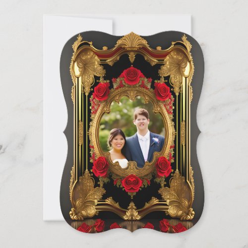 Golden frame with red roses gothic style photo 