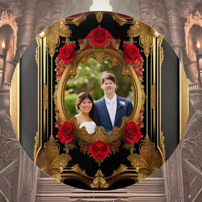 Golden frame with red roses, gothic style photo  button (Creator Uploaded)