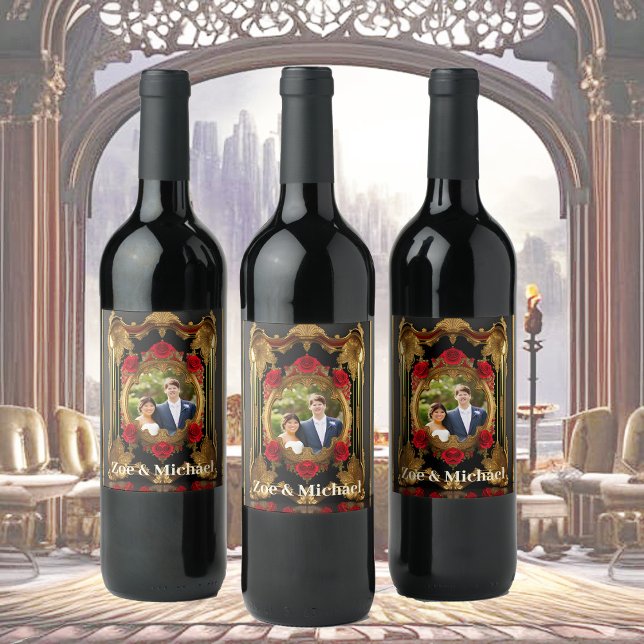 Golden frame with red roses, gothic style photo  wine label (Creator Uploaded)