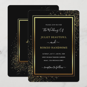 Golden Framed Black Wedding Invitation Template