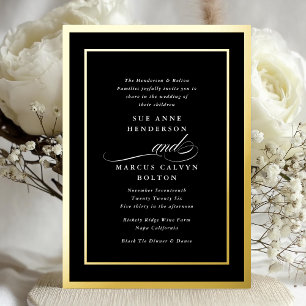 Golden Framed Elegant Formal Calligraphy Wedding Foil Invitation