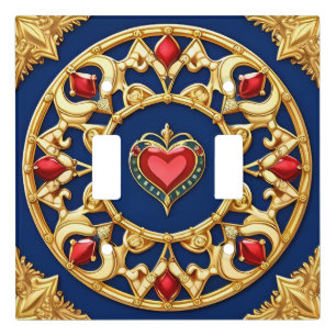 Golden Framed Heart Motif With Ornate Design Light Switch Cover