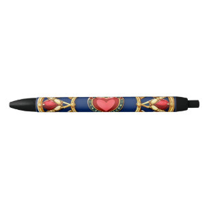 Golden Framed Heart Motif With Ornate Design Pen