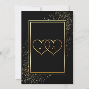 Golden Framed Rings Black Gold Wedding Invitation