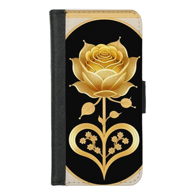Golden Framed Rose Decorative Artwork iPhone Wallet Case (Front)