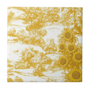 Golden French Country Sunflower Toile Pattern Ceramic Tile